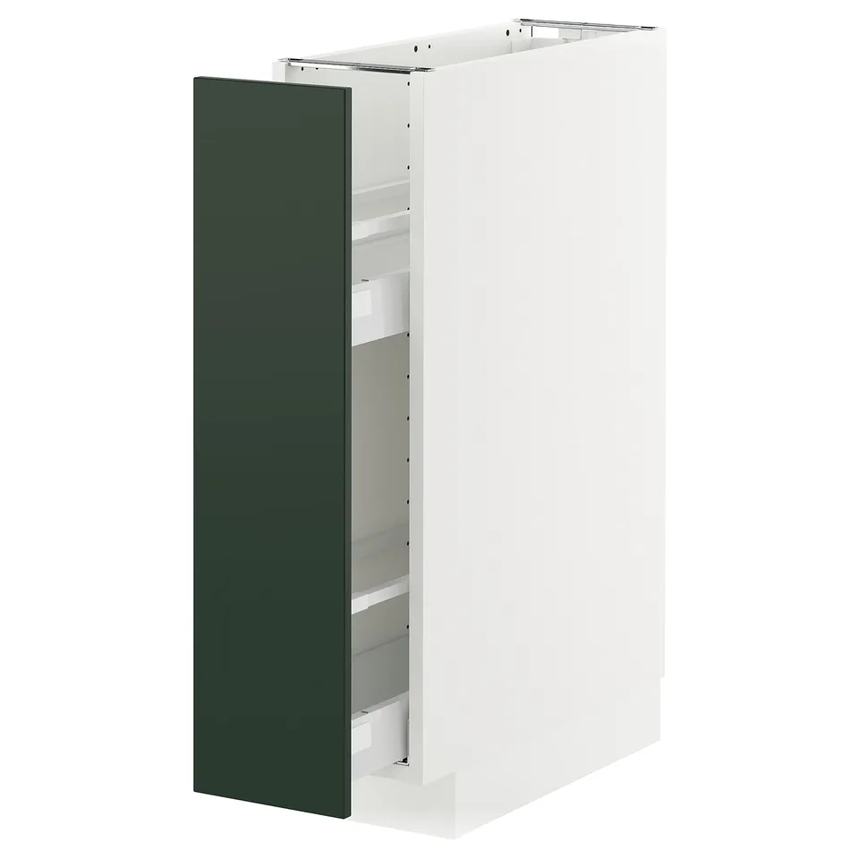 White kitchen cabinet with green door, rectangular shape, modern design.