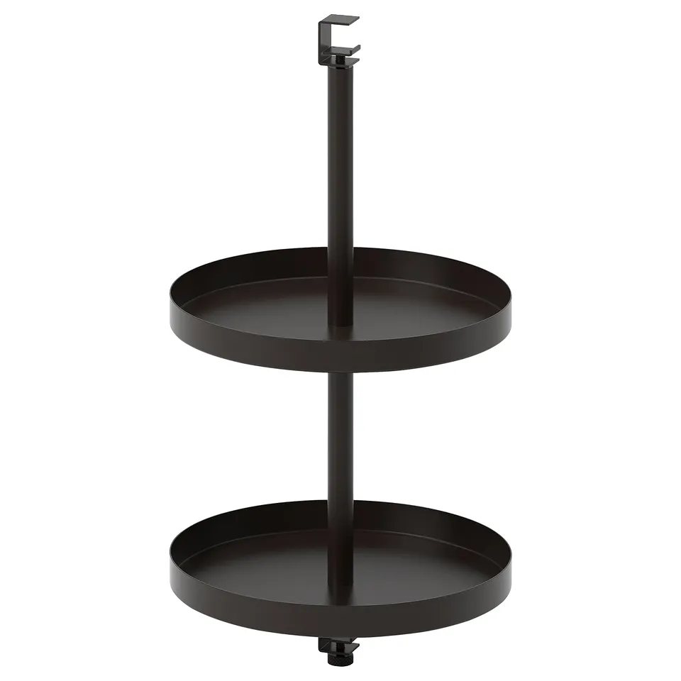 Black 2-tier ENHET swivel shelf with metal trays, ideal for kitchen/bathroom storage.