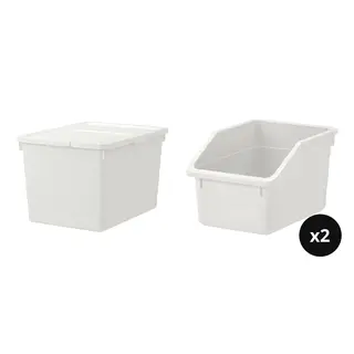 SOCKERBIT set: box with lid + box x2, white, 38x51x30 cm
