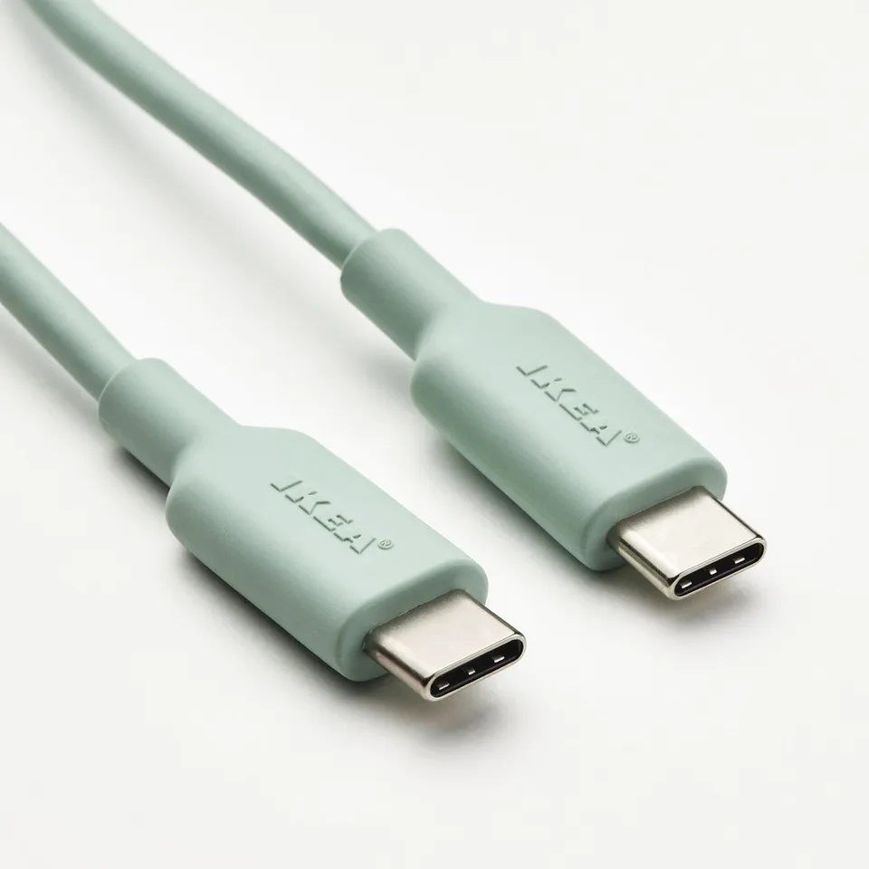 Green usb-c cable, quality flexible design, showcasing durable connectors with overheating protection.