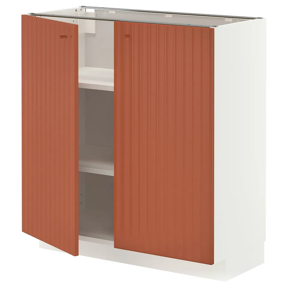 METOD Base cabinet with shelves/2 doors, white/Terrsjö red-brown wave pattern, 80x37x80 cm