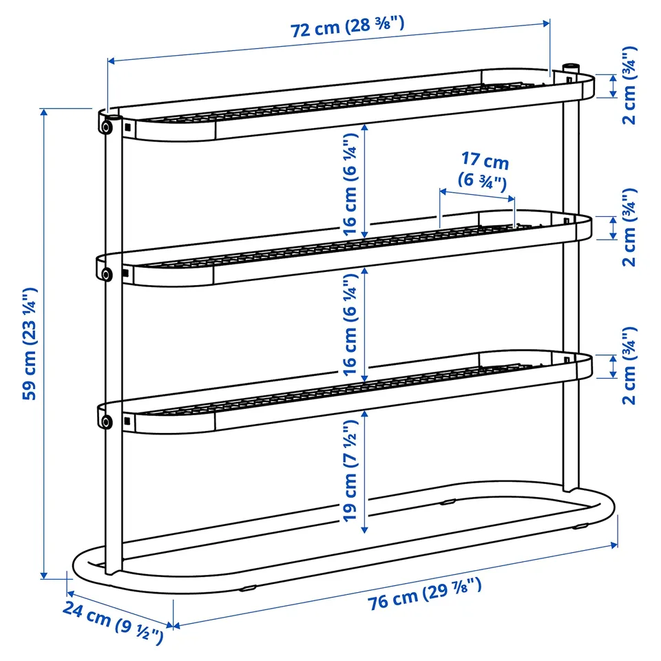 Illustration with measurements for the product: ÄLGANÄS.