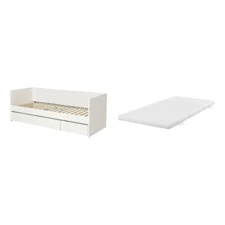 VIHALS/ÅNNFJÄLLET Bed with 8cm thick mattress, coir, foam, super firm, white + super firm/white, 80x200 cm