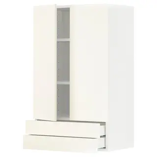 METOD / MAXIMERA wall cabinet w 2 doors/2 drawers, white/Vallstena white, 60x100 cm