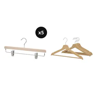 BUMERANG set: skirt hanger x5 + hanger, natural, Width 36 cm
