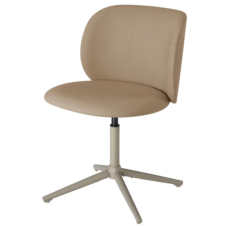 KRYLBO chair, light brown, fabric upholstery, modern, curved back & seat, swivel base.