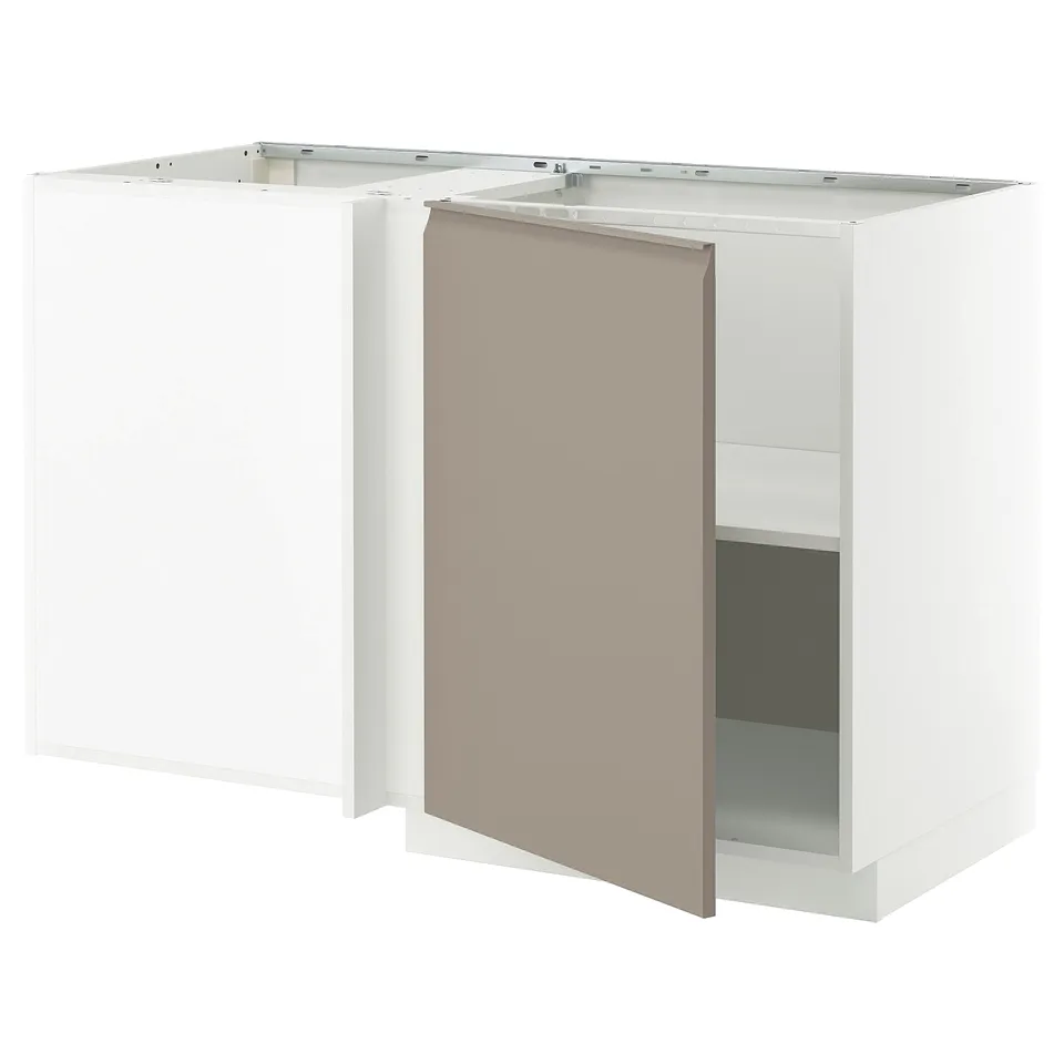 A white METOD kitchen corner base unit with a beige-beige door. It has a modern design with a flat surface and integrated handle.