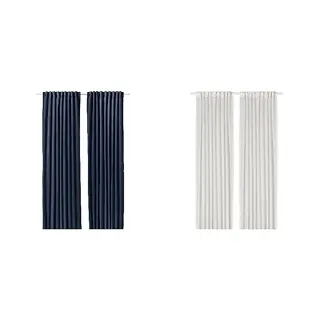 ROSENROBINIA/SANELA set: curtains, 1 pair + sheer curtains, 1 pair, dark blue/with heading tape + white/with heading tape, Length 250 x Width 140 cm