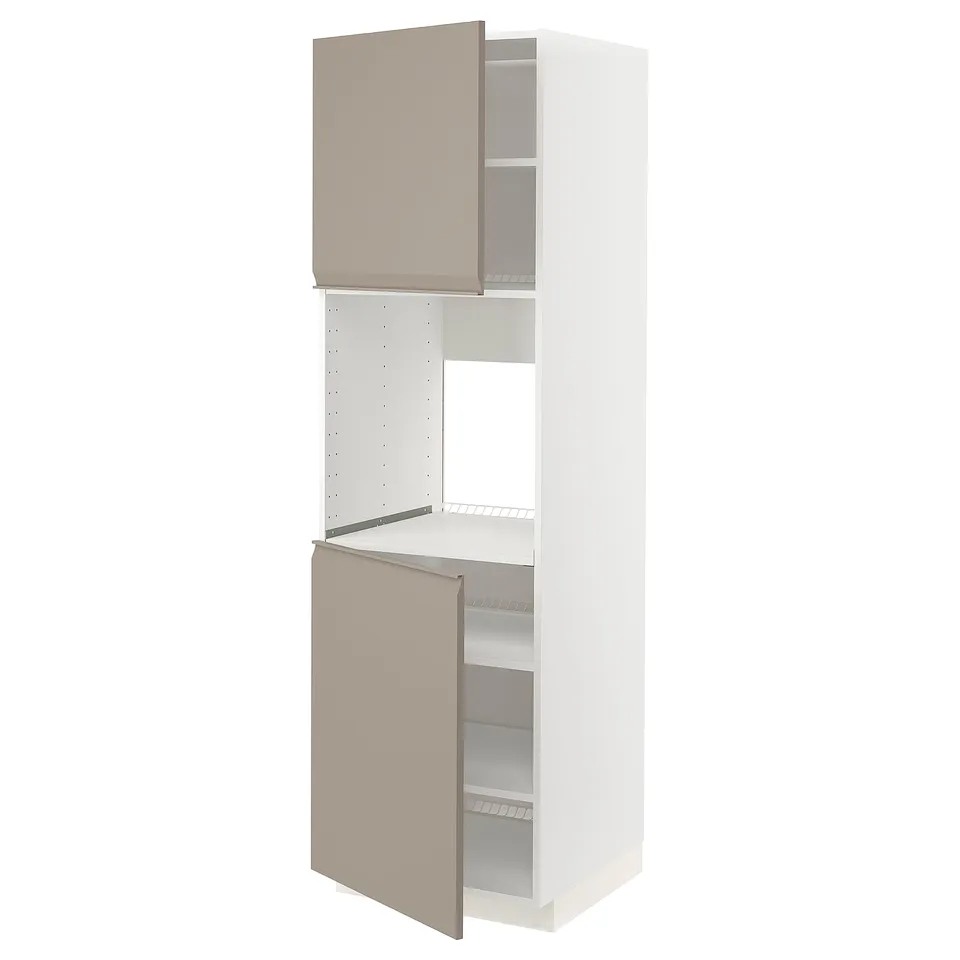 METOD kitchen cabinet, gray-beige, modern, adjustable shelves, white frame.