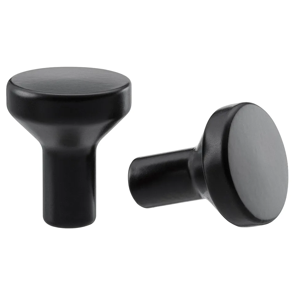 Black BAGGANÄS knobs, modern steel-coated design.