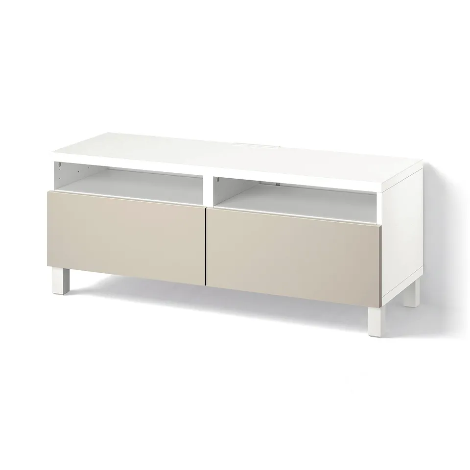 BESTÅ TV bench with drawers, white/Lappviken/Stubbarp light grey/beige, 120x42x48 cm