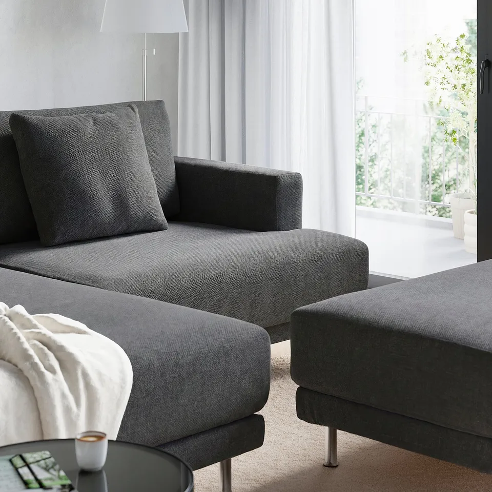 UPPÅKRA 3-seat modular sofa, with chaise longue, left with footstool/Johanneshov dark grey