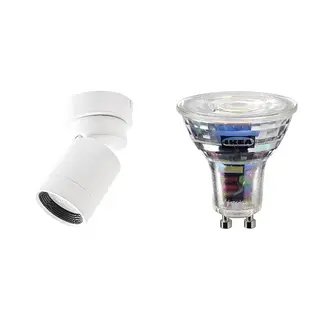 NYMÅNE/SOLHETTA set: ceiling spotlight with 1 spot + LED bulb GU10 345 lumen, white + dimmable, Height 13 cm