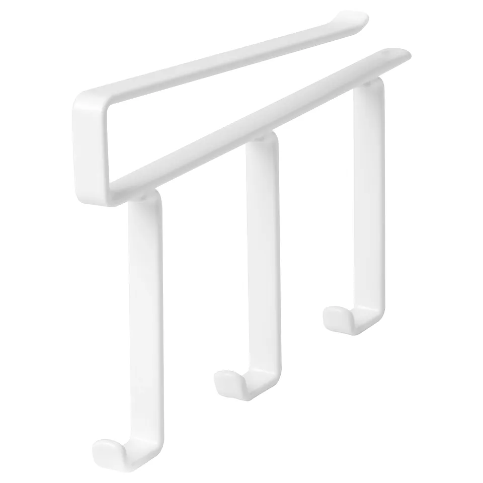 White PÅLYCKE hook rack, three hooks, steel, simple design.