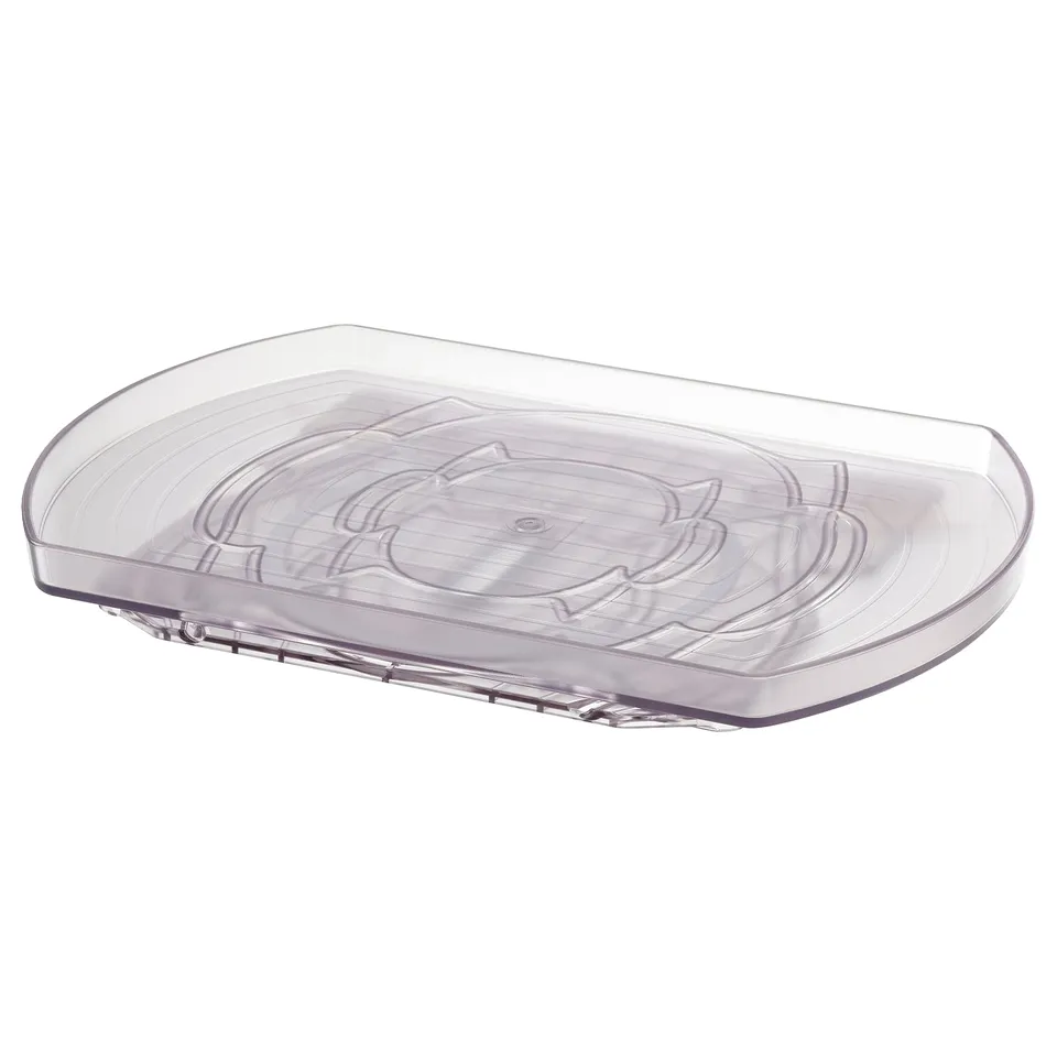 Clear rotating fridge tray, SNURRAD, san plastic, curved edges, central design, suckers for attachment.