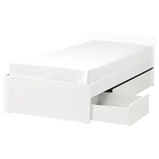 VIHALS bed frame with 2 storage boxes, white/Luröy, 90x200 cm