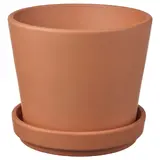 BRUNBÄR plant pot with saucer, outdoor terracotta, Height 13 cm