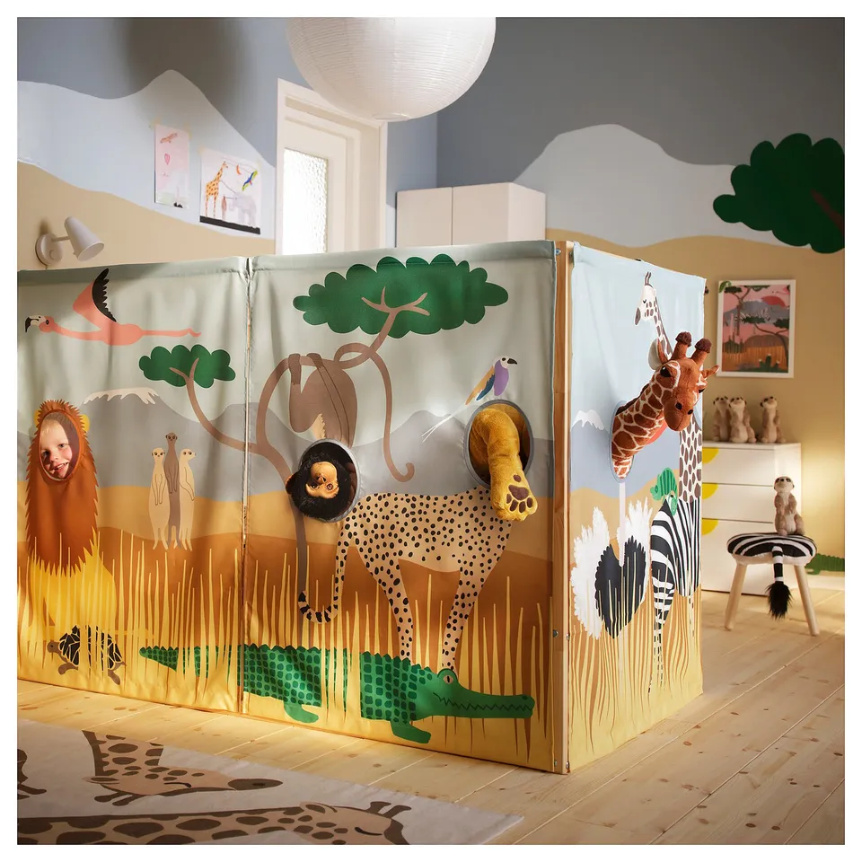 KURA Bed curtain, multicolour/animals on the savannah