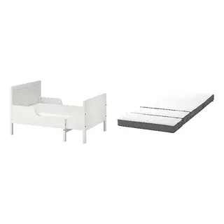 HÄMPLING/SUNDVIK set: ext bed frame with slatted bed base + 3D mattress for extendable bed, white, 80x200 cm