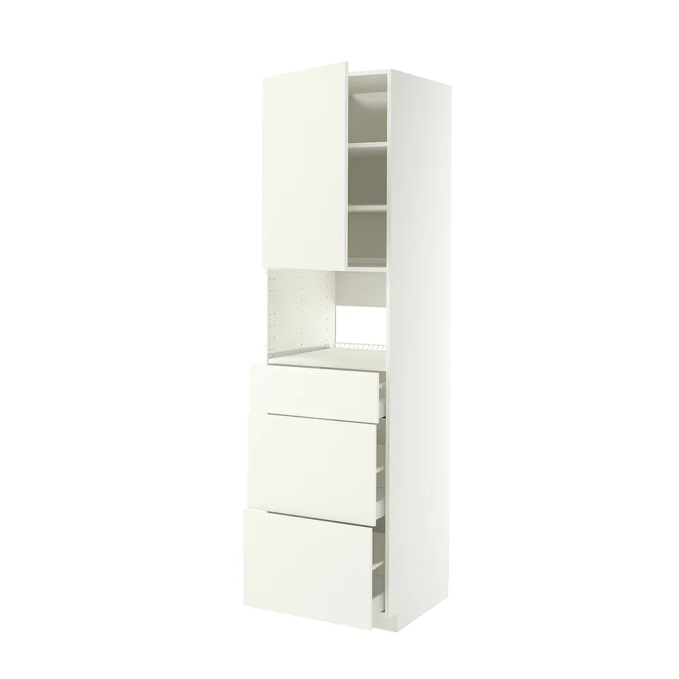 METOD kitchen unit in white with drawers and shelves.
