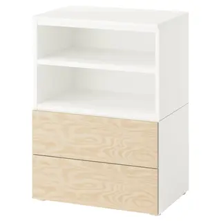 PLATSA bedside table, white/Kalbåden lively pine effect, Width 60 x Depth 42 x Height 83 cm