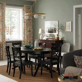 ROSENTORP set: extendable table + chair x6, black, 110/155 cm