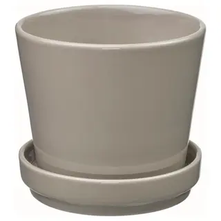 KLOTLÖNN plant pot with saucer, in/outdoor/grey/beige, Height 10 cm