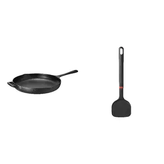 BESINNING/VARDAGEN set: frying pan + wok spatula, cast iron + silicone, 28 cm