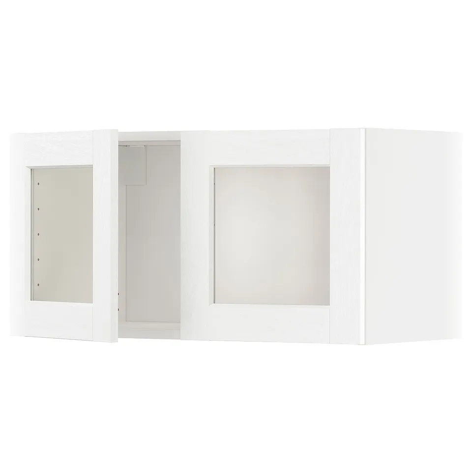 White METOD kitchen unit with glass doors,particleboard, melamine foil.