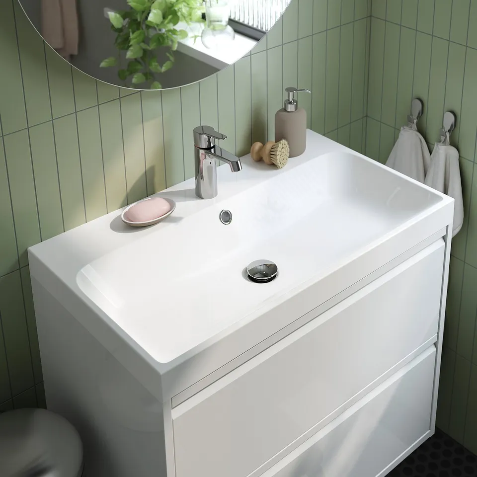 ÄNGSJÖN / BACKSJÖN Wash-stnd w drawers/wash-basin, high-gloss white, 80x48x69 cm