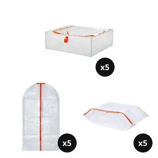 PÄRKLA set: storage case x5 + clothes cover x5 + shoe bag x5, 55x49x19 cm