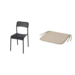 BRÄMÖN/SANDSBERG set: chair + chair pad, black + grey-beige in/outdoor, Width 39 x Depth 47 x Height 77 cm