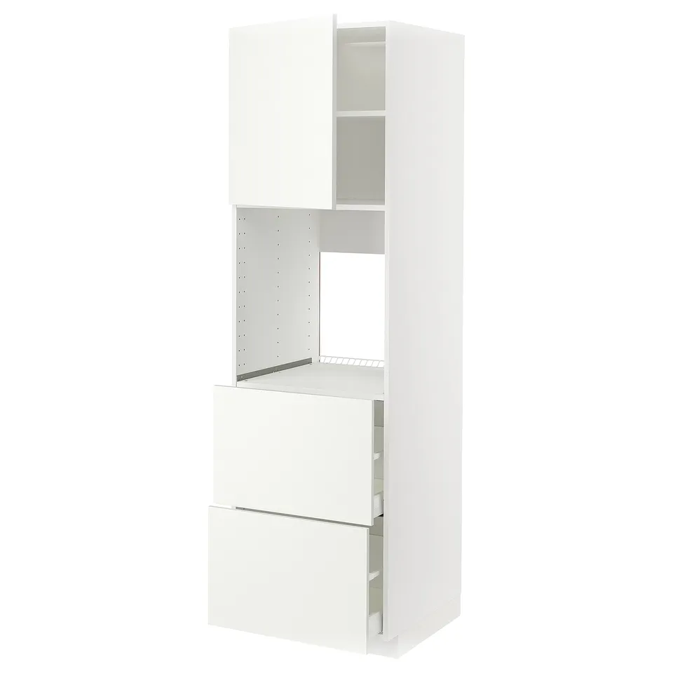 White METOD kitchen unit with doors and shelves.