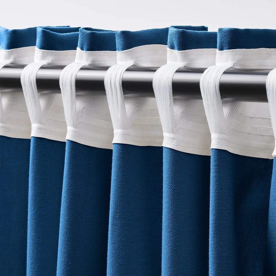 GINSTMOTT Curtains, 1 pair, dark blue/with heading tape, 145x300 cm