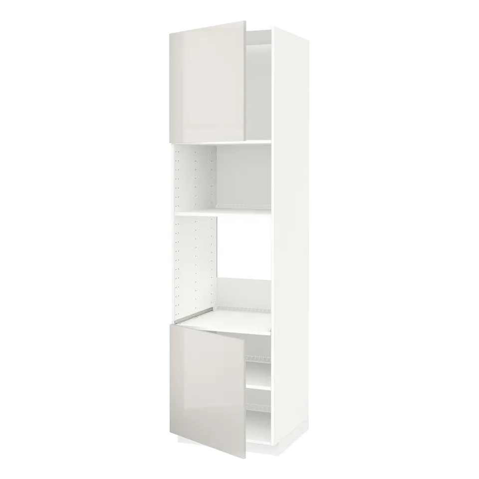 Modern white tall cabinet with shelves, adjustable shelves, high gloss finish, sleek minimalist design.