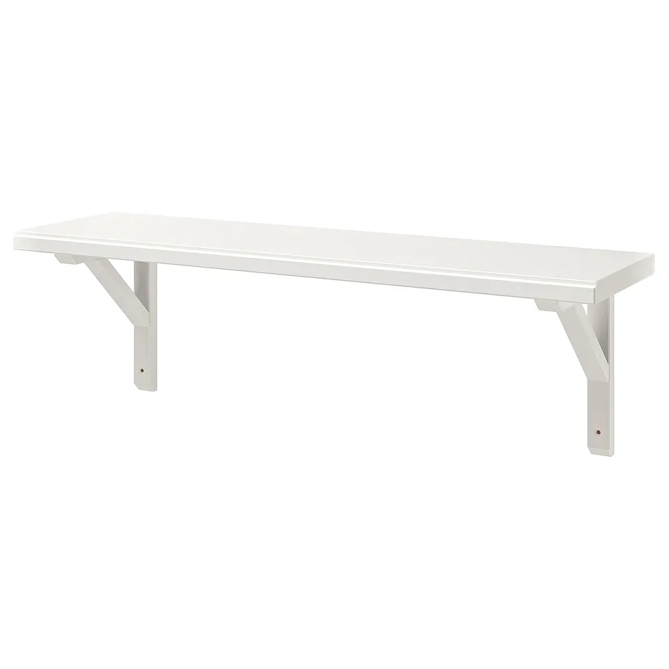 White wall shelf, TRANHULT, simple design, solid wood, rectangular shape, for wall storage.