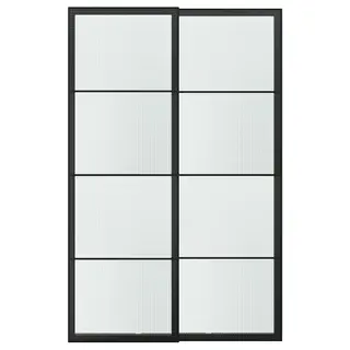 LUNDBRÄSMA pair of sliding doors, black/checkered glass, 150x236 cm