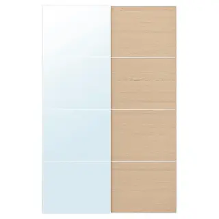 AULI / MEHAMN pair of sliding doors, aluminium mirror glass/double sided white stained oak effect, 150x236 cm
