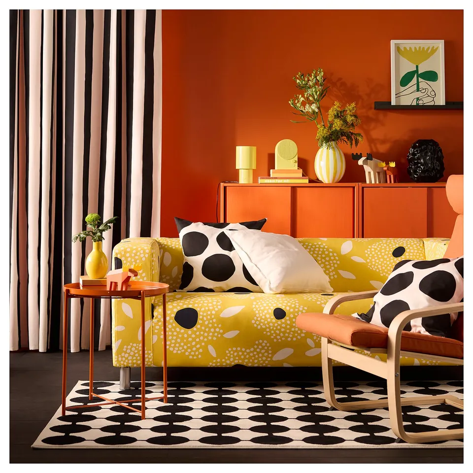 KLIPPAN 2-seat sofa, Tingetorp yellow/white/floral pattern