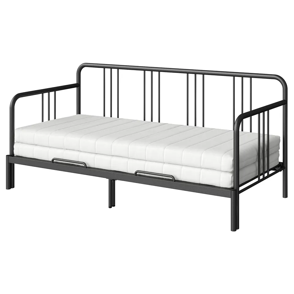FYRESDAL black metal day-bed with white foam mattress, minimalist design, ideal for guest rooms.