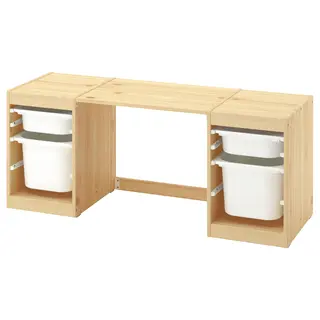 TROFAST desk with storage boxes, light white stained pine/white white, Width 124 x Depth 44 x Height 53 cm