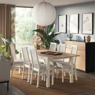 ÅLHULT set: extendable table + chair x6, beige/brown + beige/Kabusa light beige, 170/220x80 cm