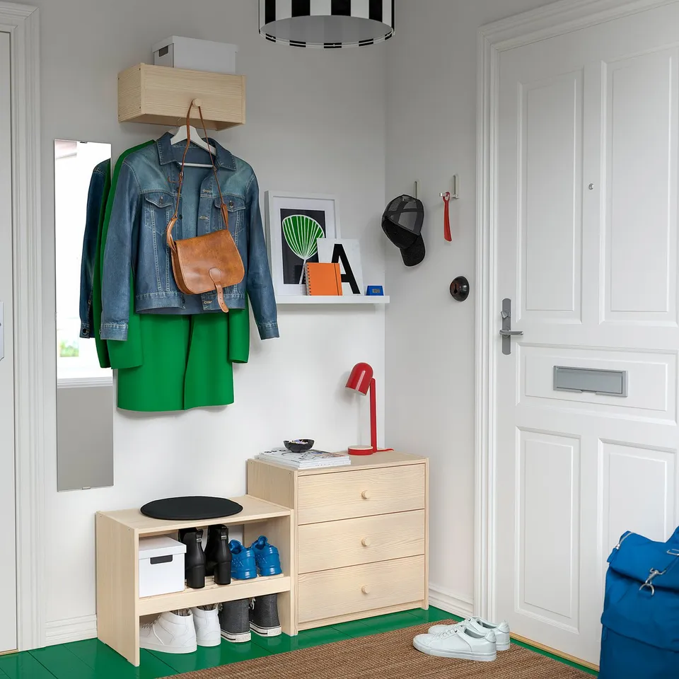RAGGBERG Coat rack with shelf, pine, 40x21x17 cm