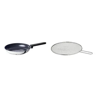 KLOCKREN/MIDDAGSMAT set: frying pan + splatter screen, non-stick coating/stainless steel, 24 cm
