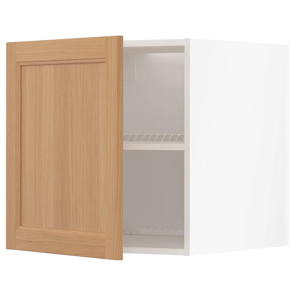 Open ikea METOD oak cabinet with 2 shelves.