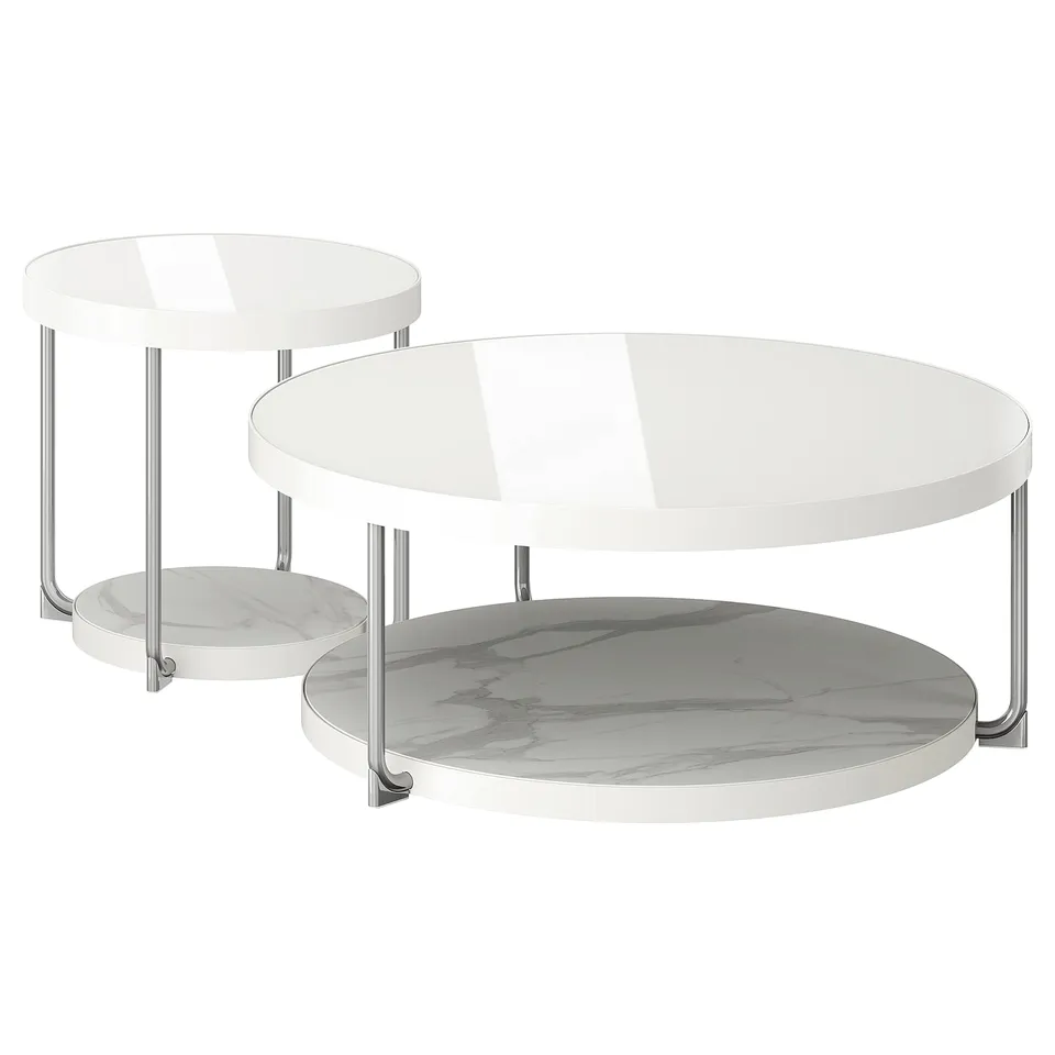 FRÖTORP Coffee table/side table, set of 2, white chrome-plated/white glass