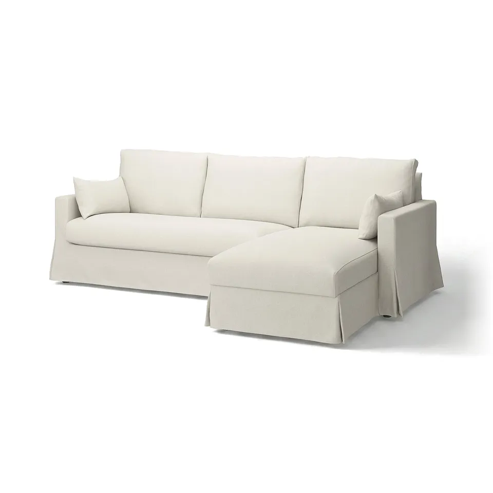 Beige sectional sofa, linen & viscose, right chaise