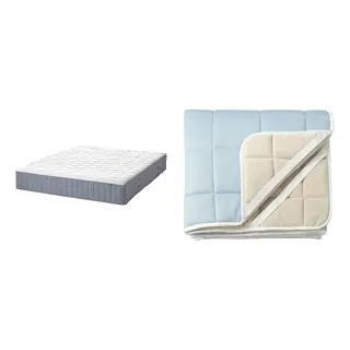 KEJSAROLVON/VÅGSTRANDA set: pocket sprung mattress + mattress protector, extra firm/light blue + beige/blue, 150x200 cm