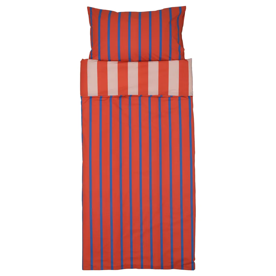 BARNDRÖM Duvet cover and pillowcase, pink red/stripe pattern, 150x200/50x80 cm