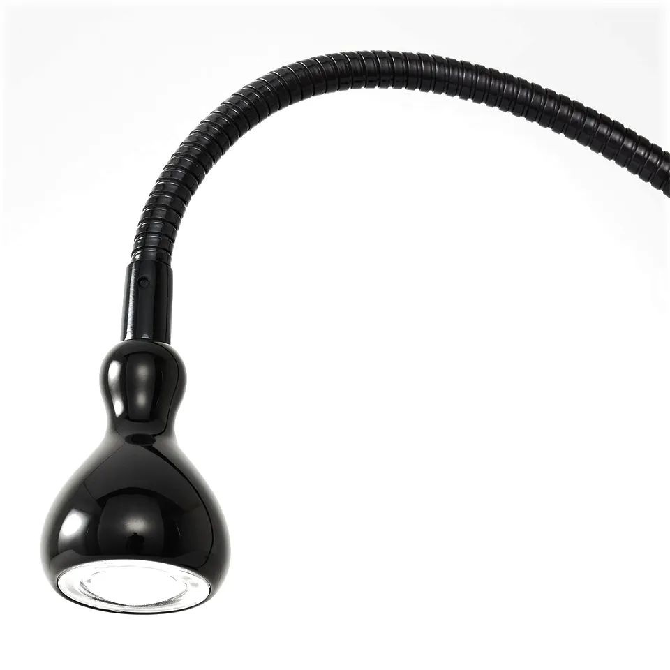 Modern, sleek black lamp with adjustable gooseneck & focused light.